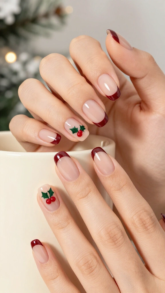 French tips with a micro holly accent
