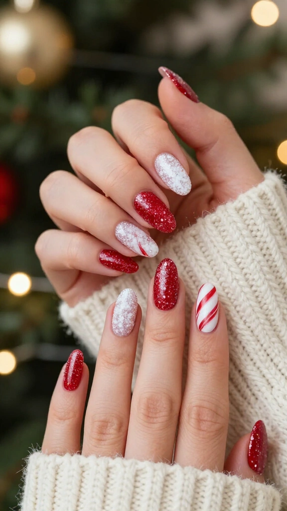 Frosted Peppermint Sugar Nails