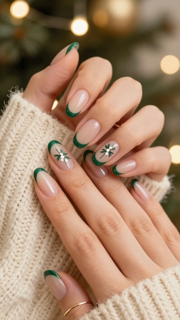 Micro French Tips with Holiday Mistletoe