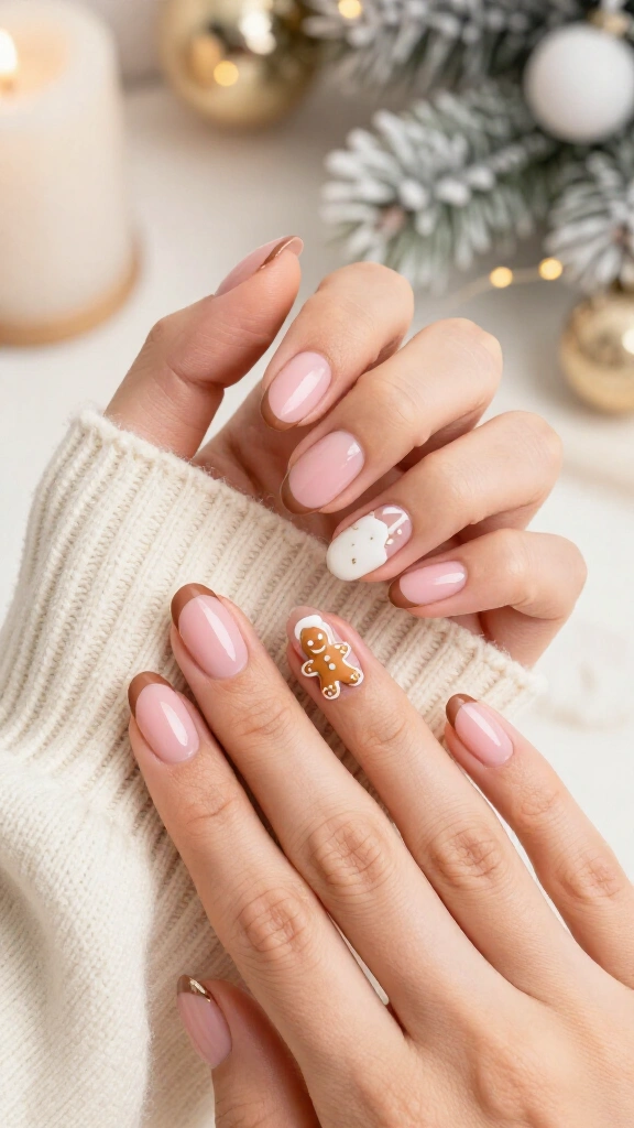 Blush pink nails with mini gingerbread details