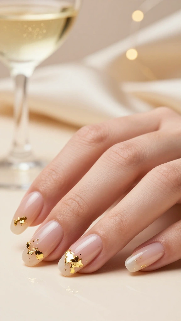 Clear jelly nails with floating gold confetti