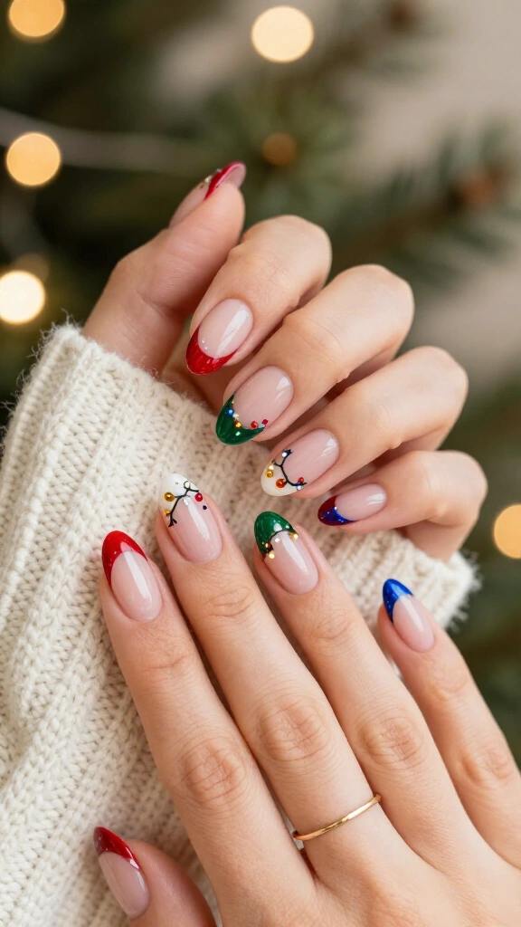 French tips with tiny twinkle lights