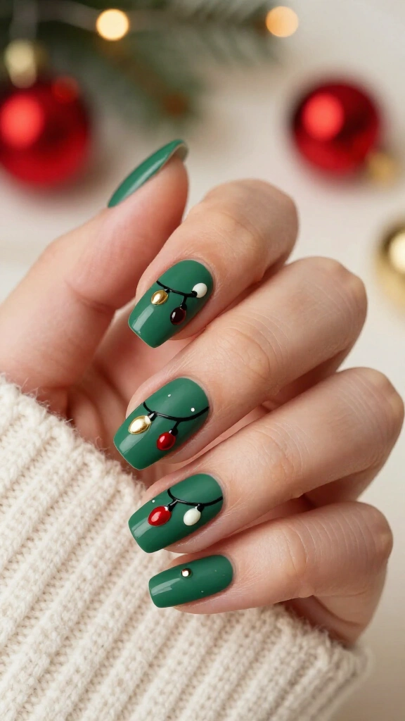 Matte green nails with glossy bulbs