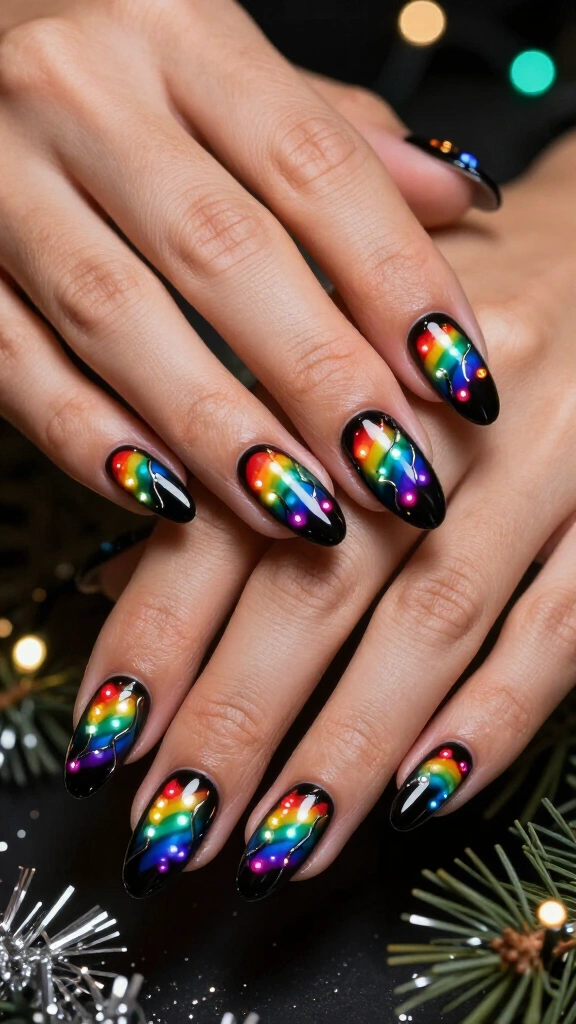 Rainbow LED light nails