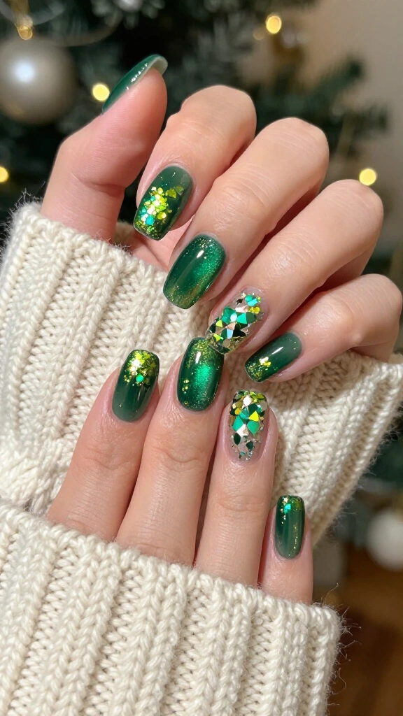 Shattered Mistletoe Glass Nails