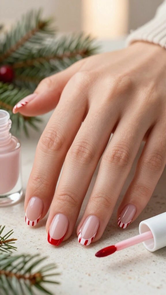 Minimalist Candy Cane French Tips