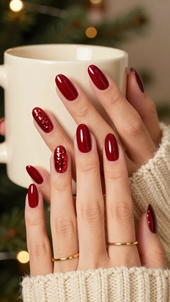 Classic red glitter Christmas nails