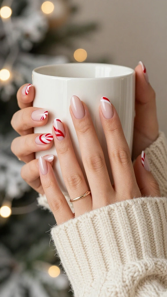 Candy cane swirl nail art