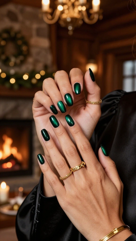Velvet emerald green nails