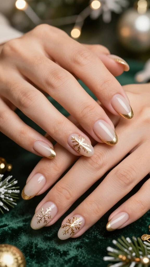 Gold chrome snowflake nails