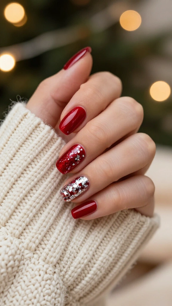 Glossy Cherry Red with Silver Foil Flecks