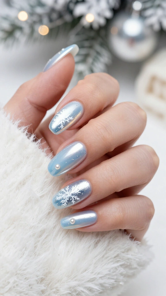 Icy blue chrome Christmas nails