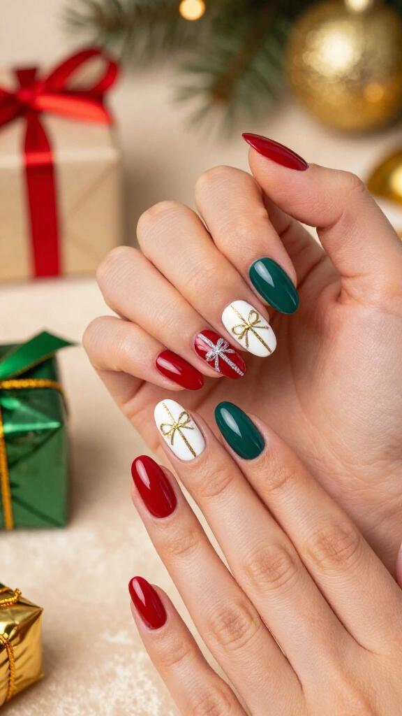 Christmas present bow nails
