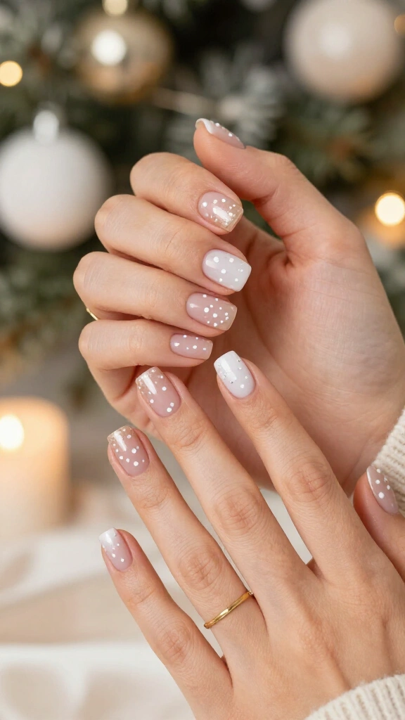 Minimalist white snowfall nails
