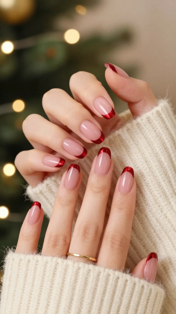 Micro French with Metallic Crimson Tips