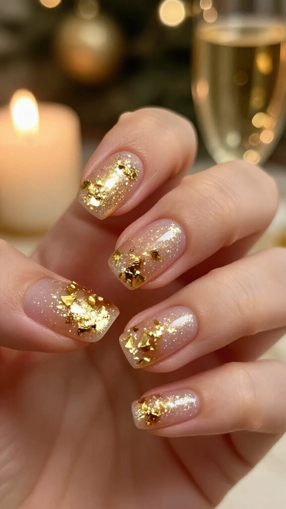 Gilded Champagne Flake Manicures