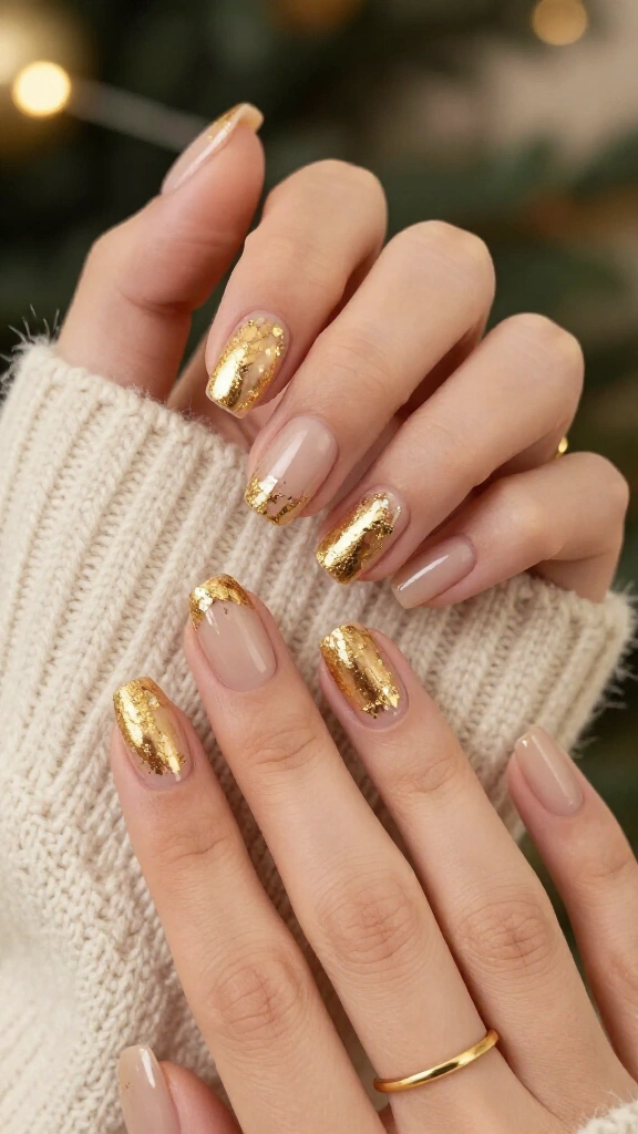 Gold foil accent nails