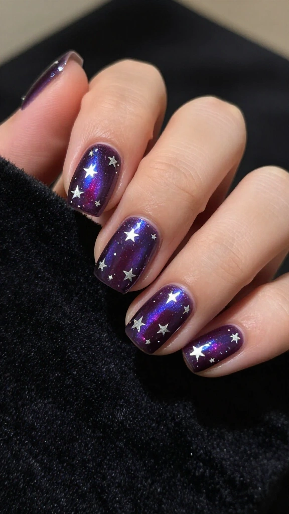 Deep plum with silver stars