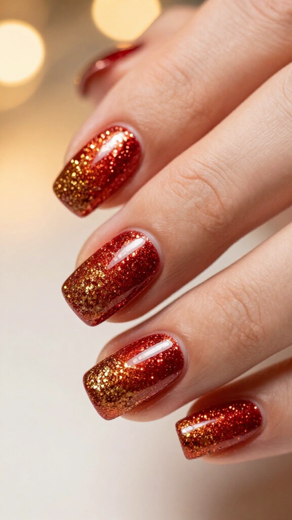 Glitter ombre short square nails