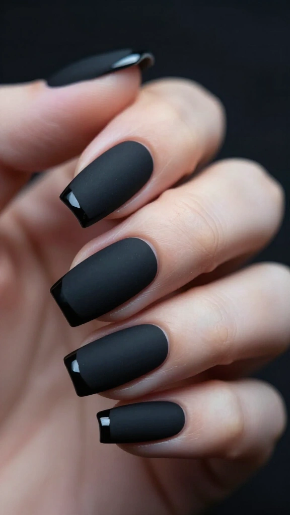 Sleek Matte Black with Glossy French Tip