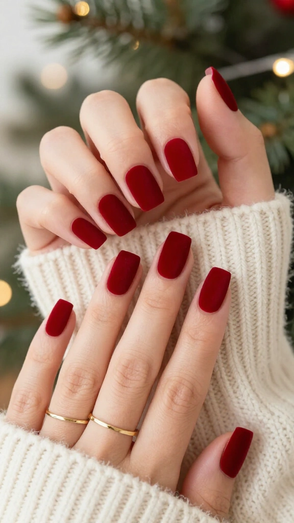 Velvet matte red nails