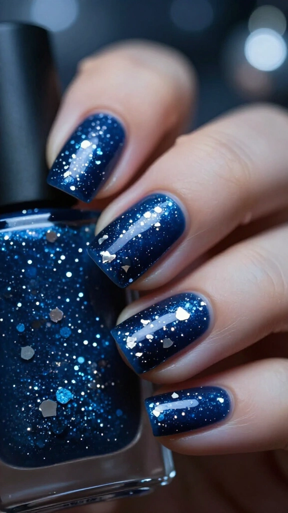 Midnight blue with silver flakes