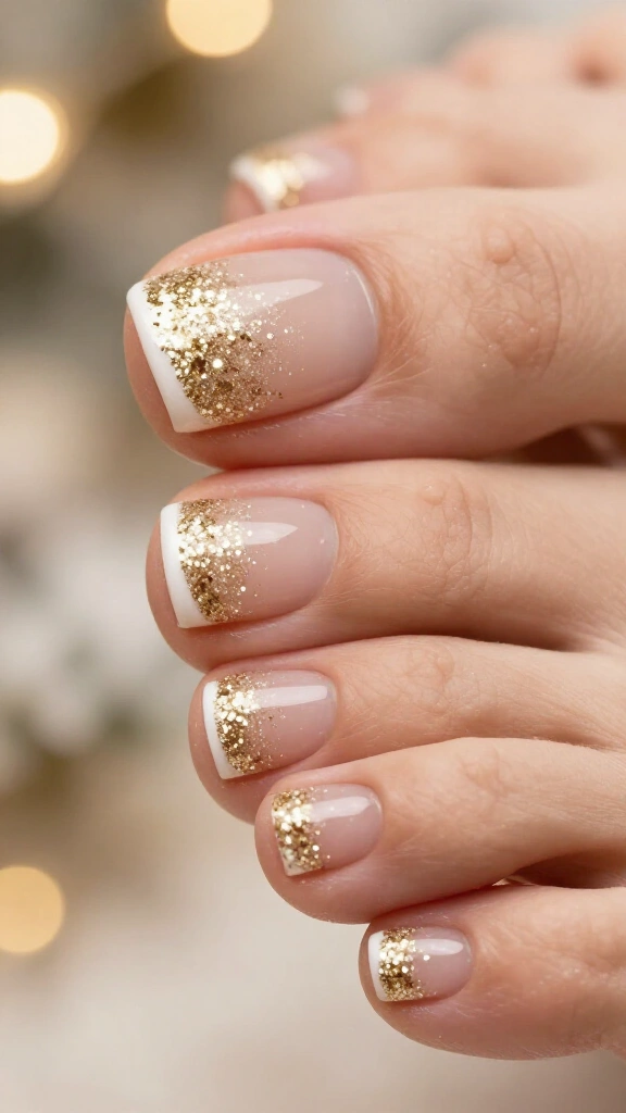 Sparkling champagne French pedicure
