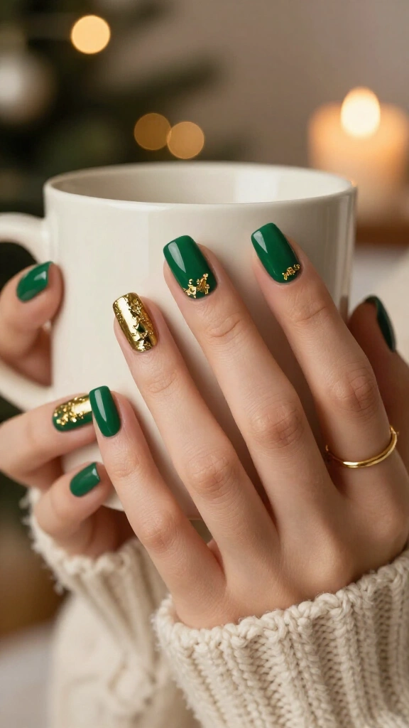 Emerald green with gold foil accent