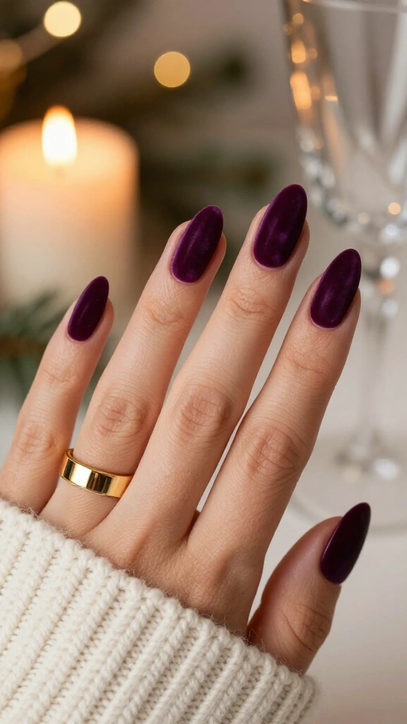 Deep plum velvet nails