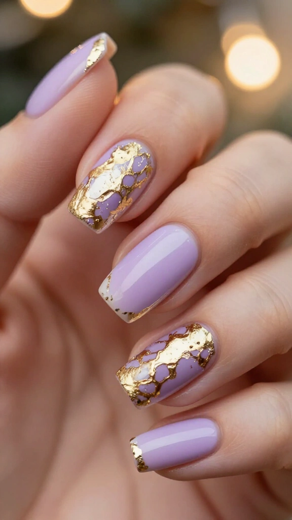 Lavender and gold foil nails