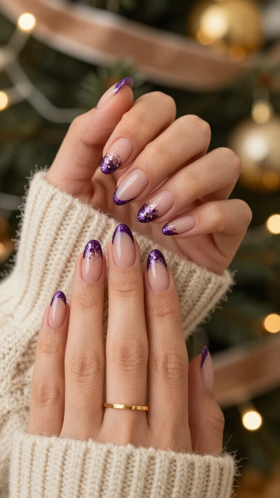 Purple French tip Christmas nails