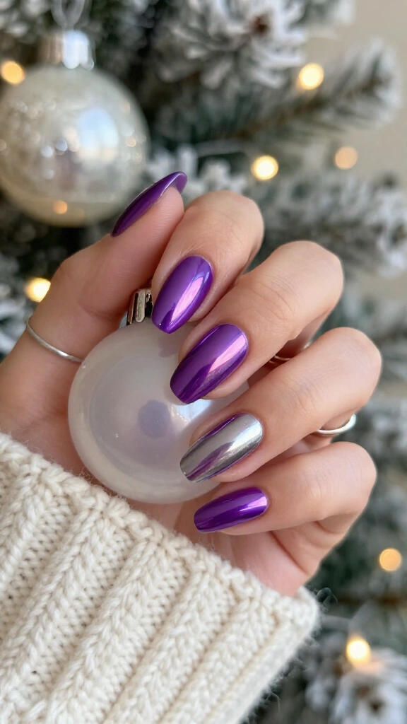 Purple chrome mirror nails