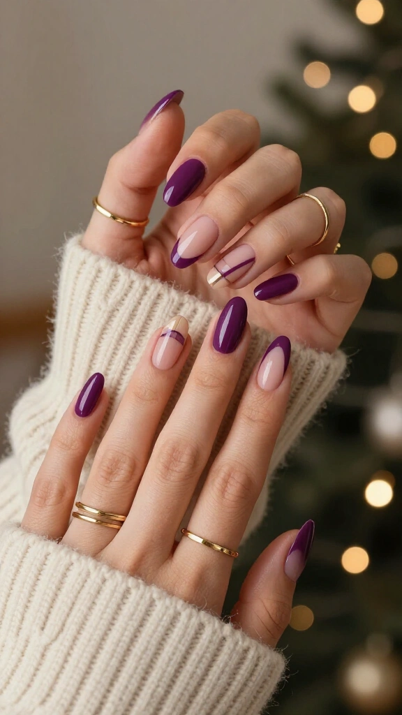 Plum and nude negative space nails
