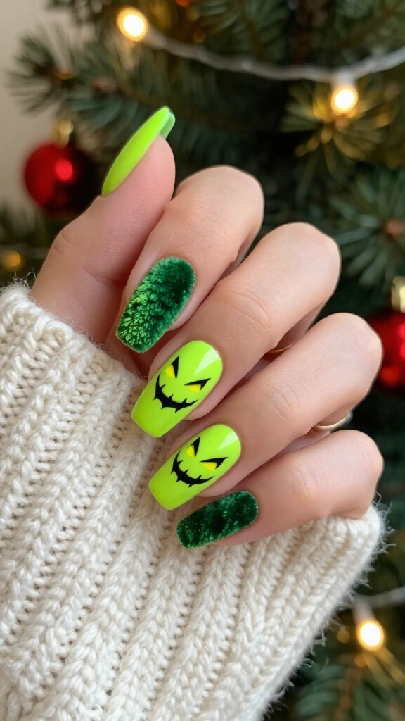 Grinch Green Shaggy Velvet Finish