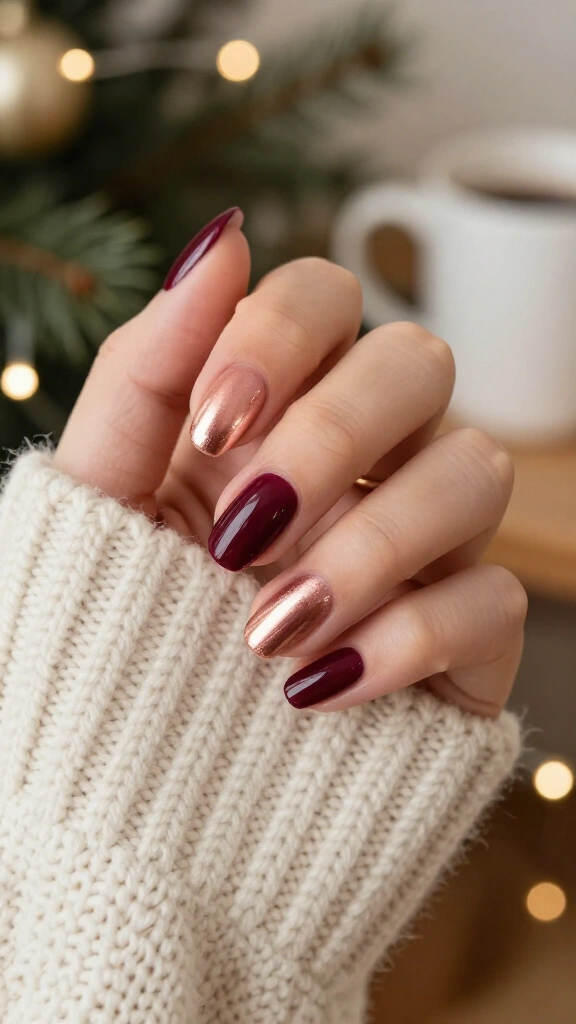 Burgundy and Rose Gold Chrome Ombré