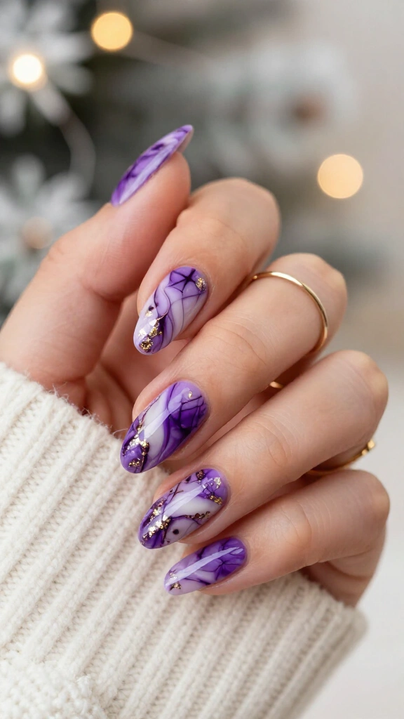 Purple marble Christmas nails