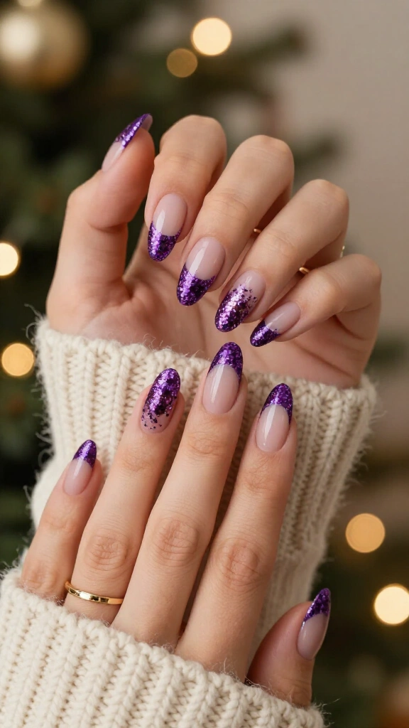 Purple glitter French tips