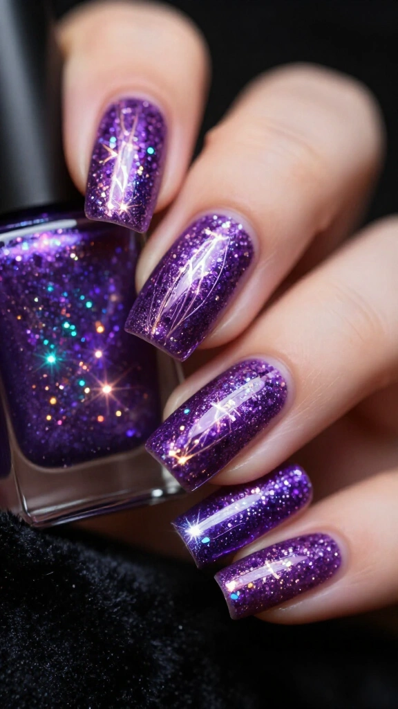 Purple tinsel nails