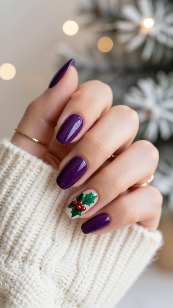 Grape and green holly nail art