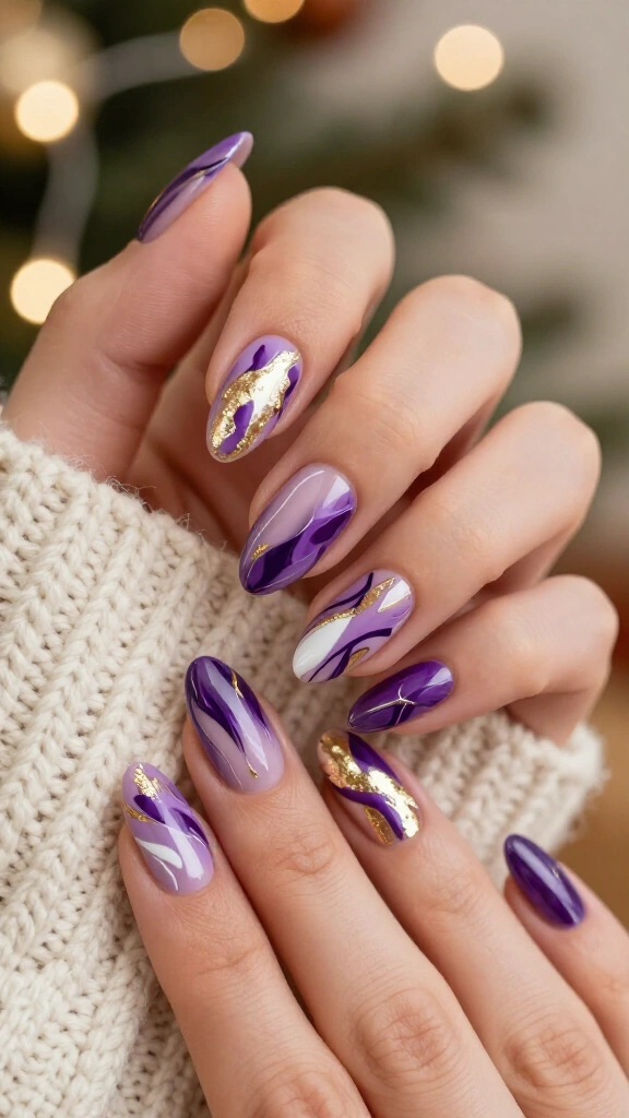 Purple abstract Christmas nails