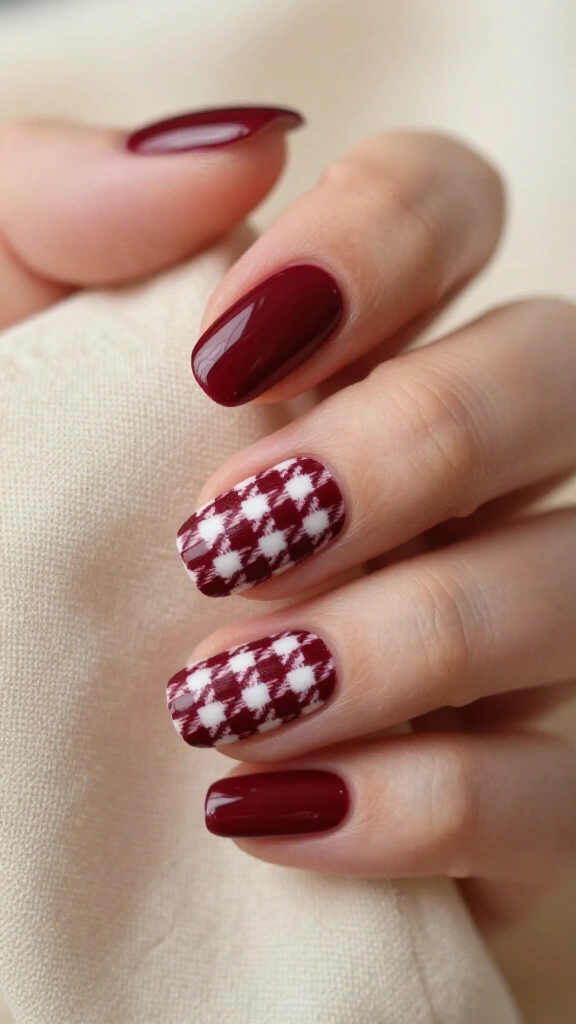 Burgundy Houndstooth Holiday Flair