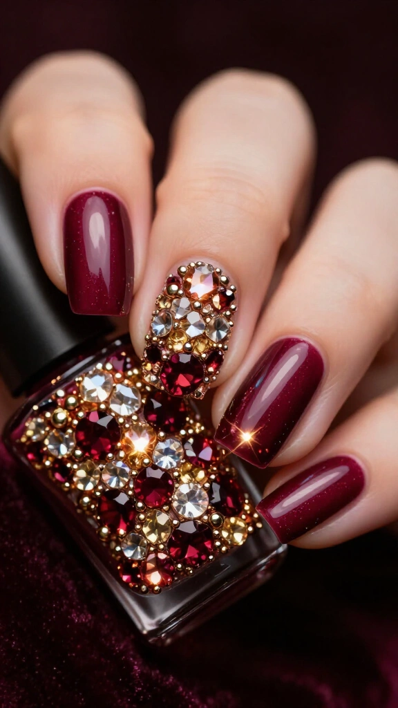 Rhinestone Encrusted Accent Nails