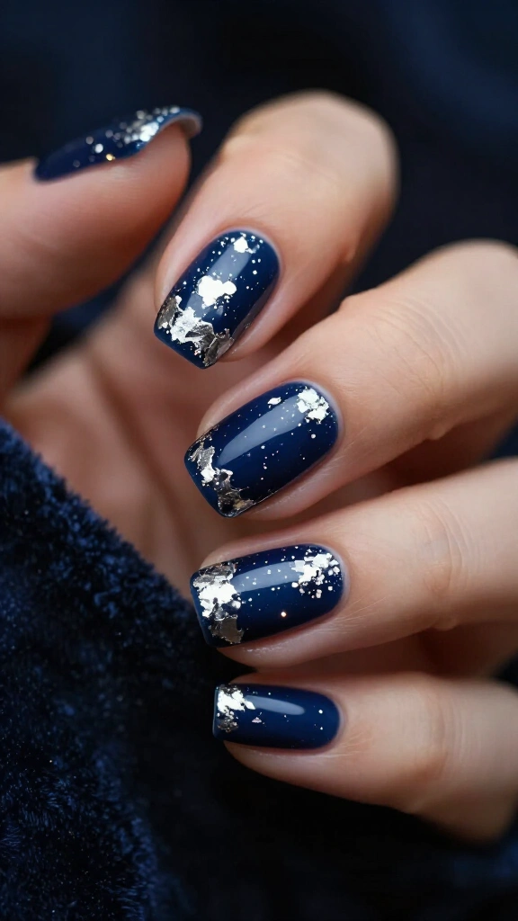 Midnight Navy with Frosted Silver Flakes