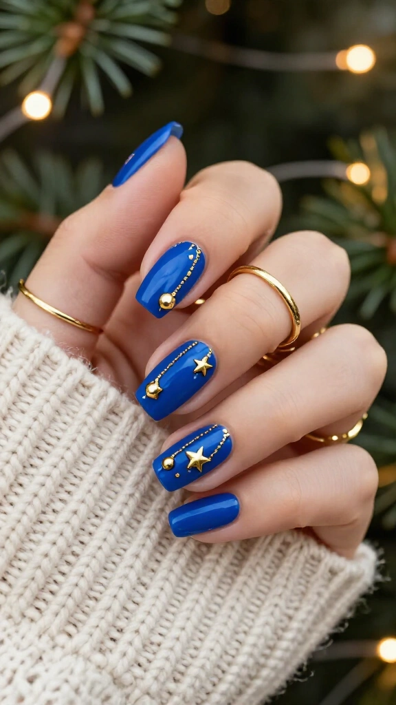 Cobalt Blue with Hanging Golden Baubles