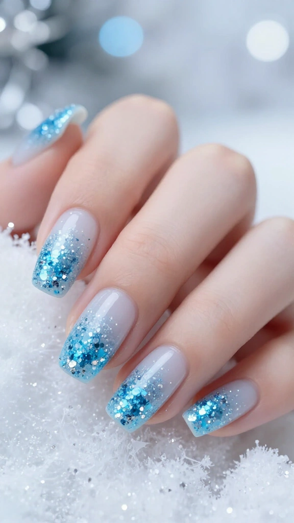 Shimmering Glacier Blue Glitter Fade