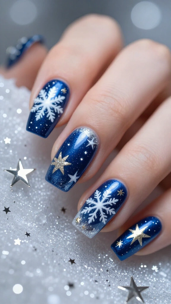 Snowflake and star mix nails