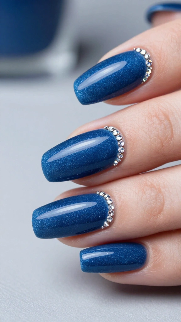 Deep Denim Blue with Rhinestone Cuticles