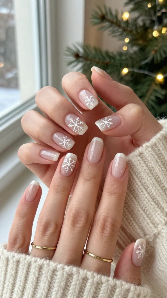 Snowflake tips on short nails