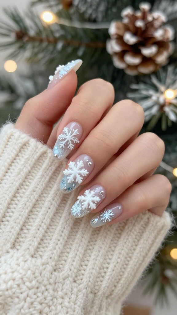 3D snowflake nails