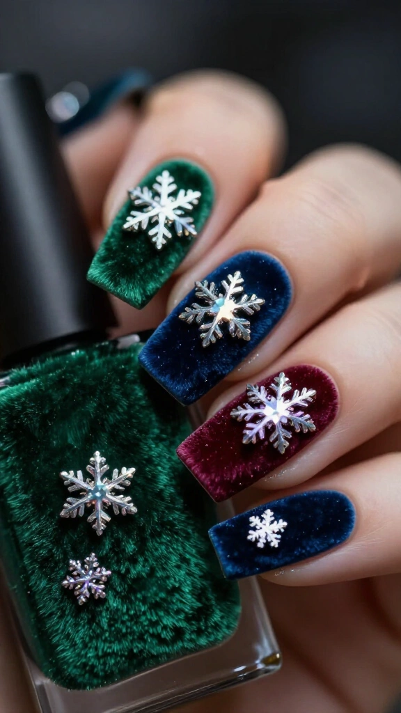 Velvet snowflake nails